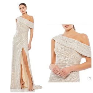 Mac Duggal 26550 Nude One Shoulder Ruched Sequined Gown